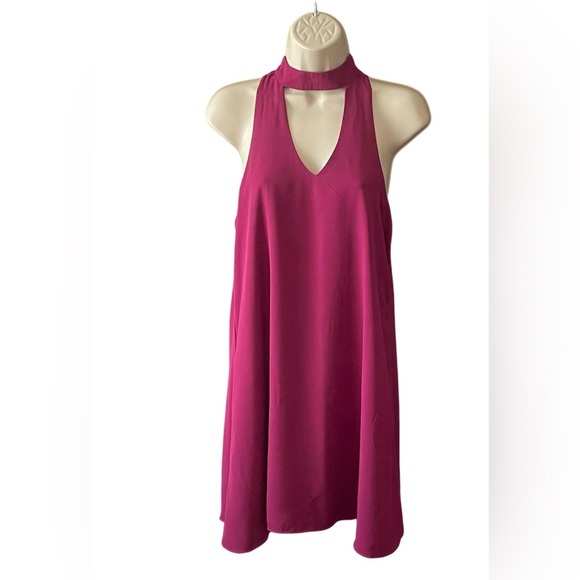Lulus Groove Thing Magenta Swing Dress Women's Size S Maroon Burgundy High Neck - Picture 2 of 9